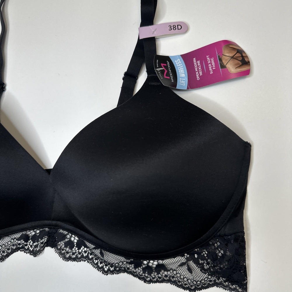 Maidenform DM1196 Lift Wireless Bra Lightly Padded Lace Womens 38D Black - Picture 4 of 8